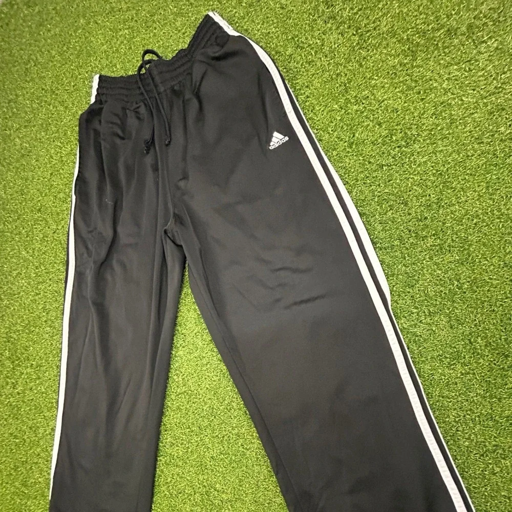 Adidas Mens Black White 3-Stripe Track Pants Wide Leg Athletic Size Medium